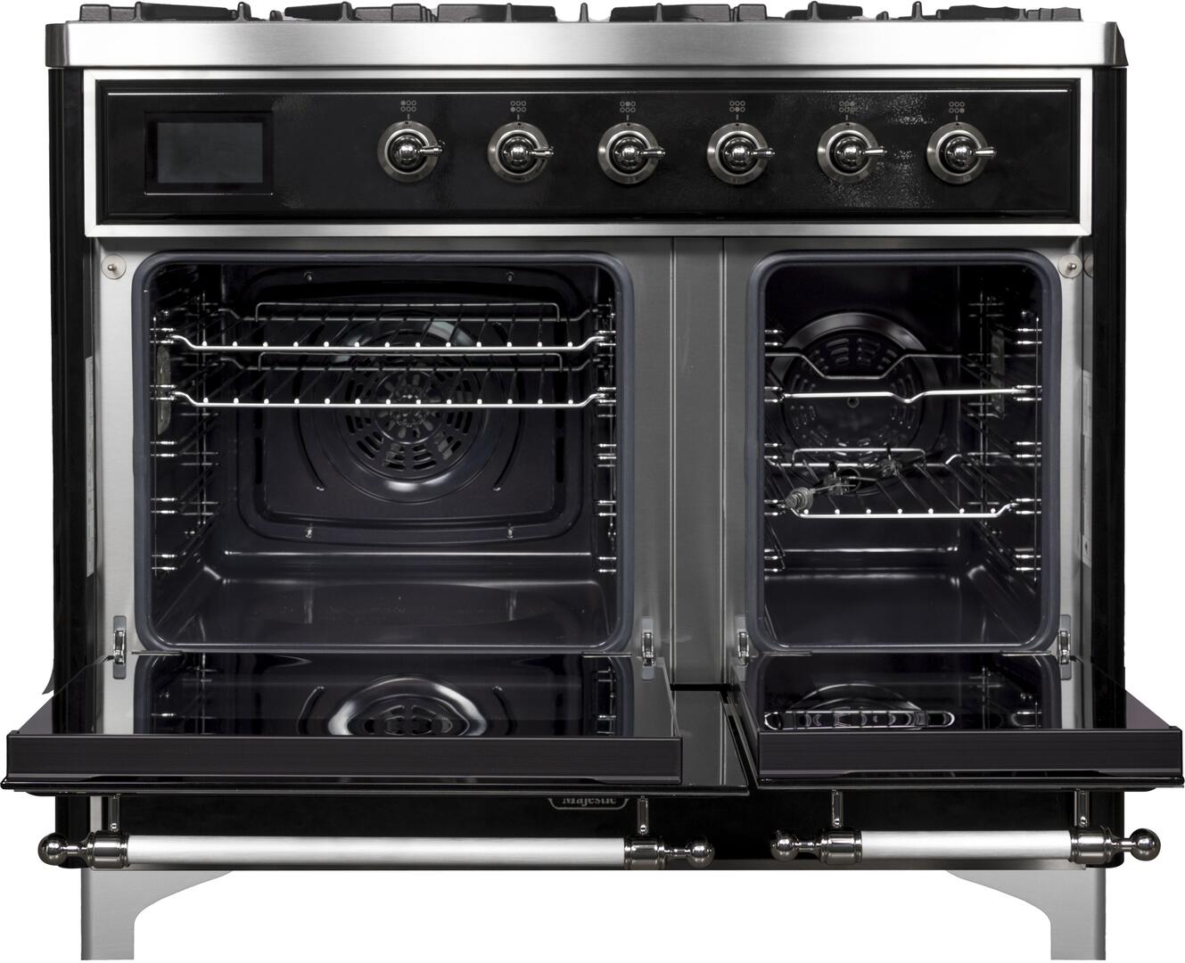 Majestic II 40 Inch Dual Fuel Natural Gas Freestanding Range in Glossy Black with Chrome Trim