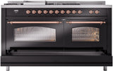 Nostalgie II 60 Inch Dual Fuel Natural Gas Freestanding Range in Glossy Black with Copper Trim