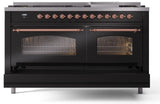 Nostalgie II 60 Inch Dual Fuel Liquid Propane Freestanding Range in Glossy Black with Copper Trim