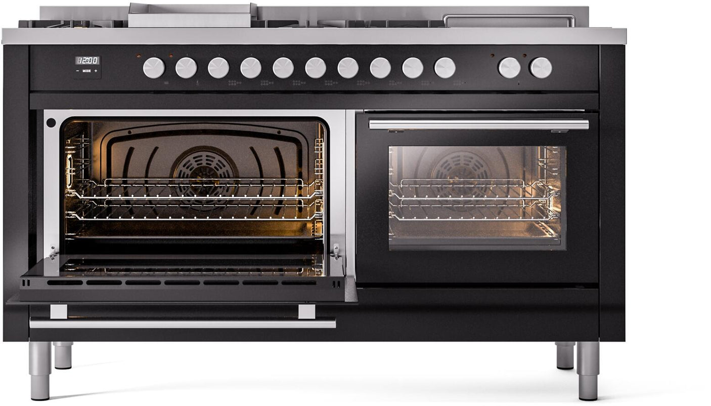 Professional Plus II 60 Inch Dual Fuel Liquid Propane Freestanding Range in Glossy Black with Trim