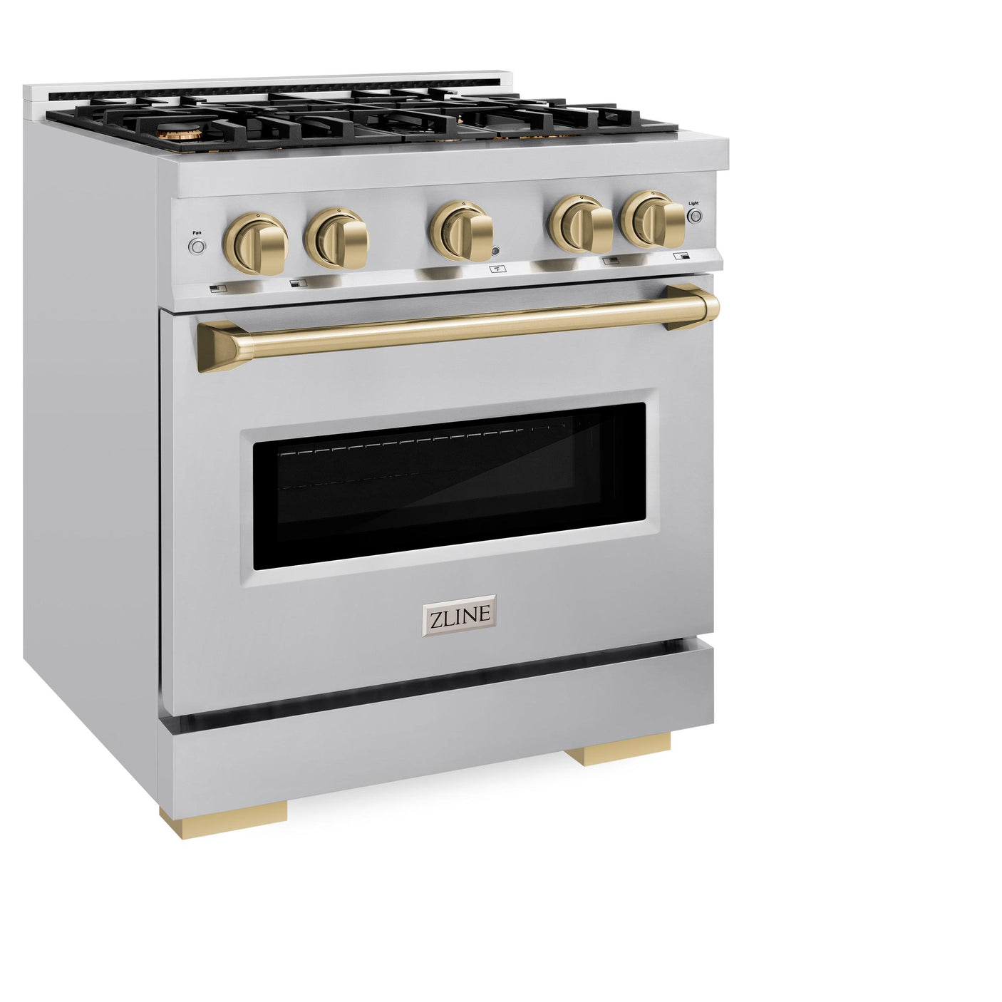 ZLINE Autograph Edition 30 in. 4.2 cu. ft. Classic Gas Range with 4 Burner Cooktop and Convection Gas Oven in Stainless Steel and Champagne Bronze Accents (CGRZ-30-CB)