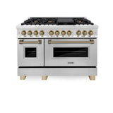 ZLINE Autograph Edition 48" 6.0 cu. ft. Dual Fuel Range with Gas Stove and Electric Oven in Stainless Steel with Accents (RAZ-48) [Color: Champagne Bronze]