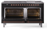 Nostalgie II 60 Inch Dual Fuel Liquid Propane Freestanding Range in Glossy Black with Copper Trim