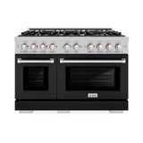 ZLINE 48 in. 6.7 cu. ft. Select Double Oven Gas Range with 8 Burner Cooktop in DuraSnow' Stainless Steel with Black Matte Doors (HGRS-BLM-48)