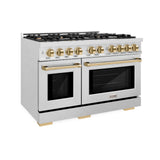 ZLINE Autograph Edition 48 in. 6.7 cu. ft. Select Double Oven Dual Fuel Range with 8 Burner Gas Cooktop in DuraSnow' Stainless Steel and Polished Gold Accents (HDRSZ-48-G)