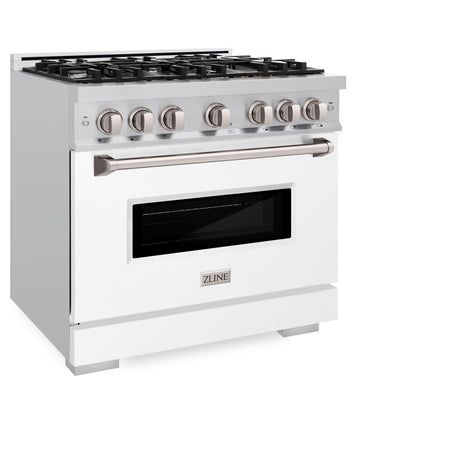 ZLINE 36 in. 5.2 cu. ft. Classic Dual Fuel Range with 6 Burner Gas Cooktop and Electric Convection Oven in Stainless Steel with White Matte Door (CDR-WM-36)