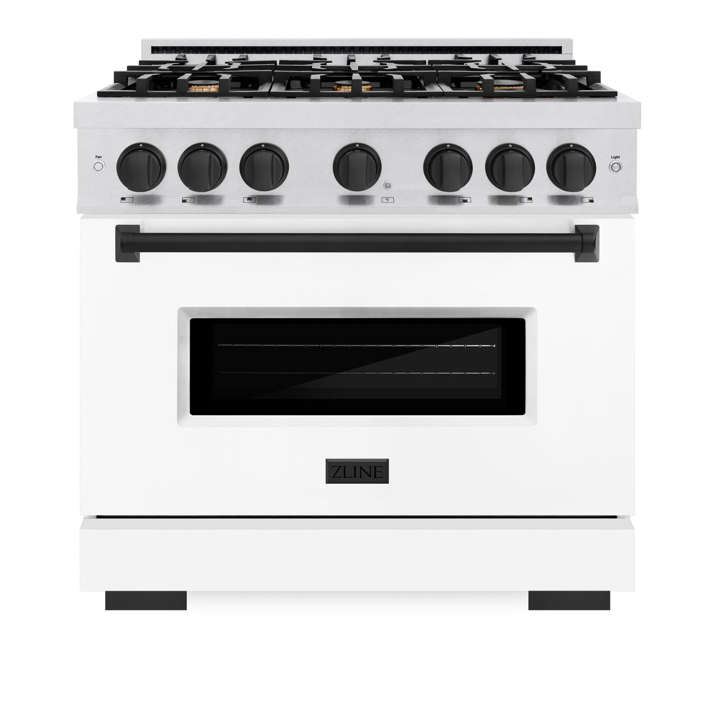 ZLINE Autograph Edition 36 in. 5.2 cu. ft. Classic Gas Range with 6 Burner Cooktop and Convection Gas Oven in DuraSnow' Stainless Steel with White Matte Door and Matte Black Accents (CGRSZ-WM-36-MB)