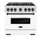 ZLINE Autograph Edition 36 in. 5.2 cu. ft. Classic Gas Range with 6 Burner Cooktop and Convection Gas Oven in DuraSnow' Stainless Steel with White Matte Door and Matte Black Accents (CGRSZ-WM-36-MB)