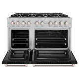 ZLINE 48 in. 6.7 cu. ft. Select Double Oven Gas Range with 8 Burner Cooktop in Stainless Steel with Black Matte Doors (HGR-BLM-48)