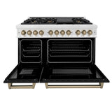 ZLINE Autograph Edition 48 in. 6.0 cu. ft. Dual Fuel Range with Gas Stove and Electric Oven in Fingerprint Resistant Stainless Steel with Black Matte Door and Champagne Bronze Accents (RASZ-BLM-48-CB)