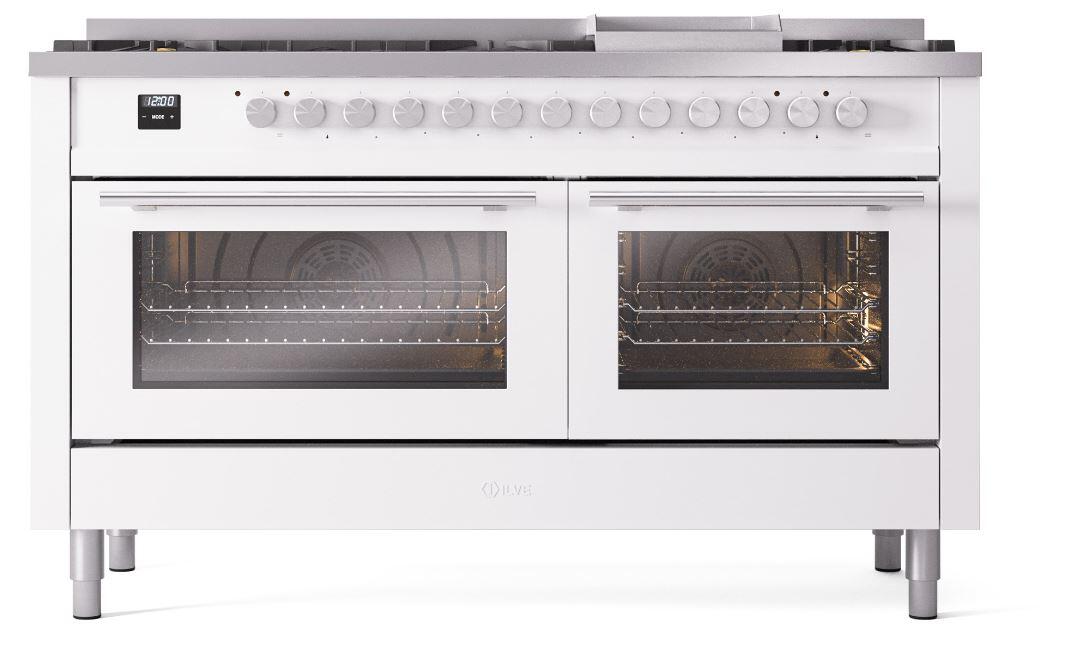 Professional Plus II 60 Inch Dual Fuel Natural Gas Freestanding Range in White with Trim