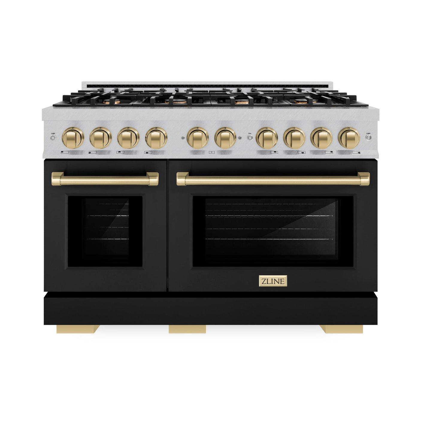 ZLINE Autograph Edition 48 in. 6.7 cu. ft. Select Double Oven Gas Range with 8 Burner Cooktop in DuraSnow' Stainless Steel with Black Matte Doors and Champagne Bronze Accents (HGRSZ-BLM-48-CB)