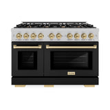 ZLINE Autograph Edition 48 in. 6.7 cu. ft. Select Double Oven Gas Range with 8 Burner Cooktop in DuraSnow' Stainless Steel with Black Matte Doors and Champagne Bronze Accents (HGRSZ-BLM-48-CB)