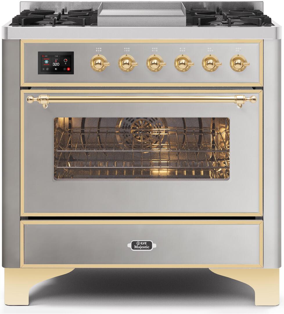 Majestic II 36 Inch Dual Fuel Liquid Propane Freestanding Range in Stainless Steel with Brass Trim