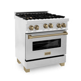 ZLINE 30" 4.0 cu. ft. Range with Gas Stove and Gas Oven in DuraSnow® Stainless Steel with Accents (RGSZ-SN-30) [Accent: Champagne Bronze]