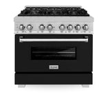 ZLINE 36 in. Professional Dual Fuel Range in DuraSnow Stainless Steel with Color Door Finishes (RAS-SN-36) [Color: Black Matte]