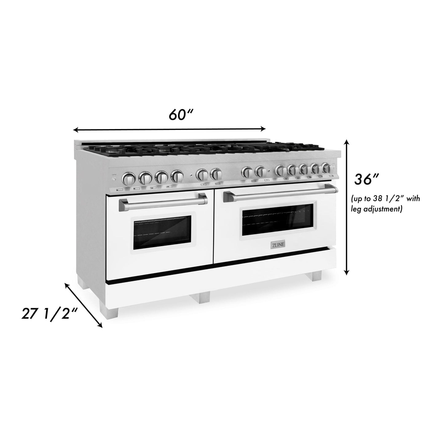 ZLINE 60 in. 7.4 cu. ft. Electric Oven and Gas Cooktop Dual Fuel Range with Griddle and White Matte Door in Fingerprint Resistant Stainless (RAS-WM-GR-60)