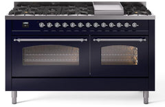 Nostalgie II 60 Inch Dual Fuel Liquid Propane Freestanding Range in Blue with Chrome Trim