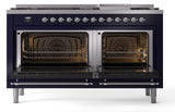 Nostalgie II 60 Inch Dual Fuel Liquid Propane Freestanding Range in Blue with Chrome Trim