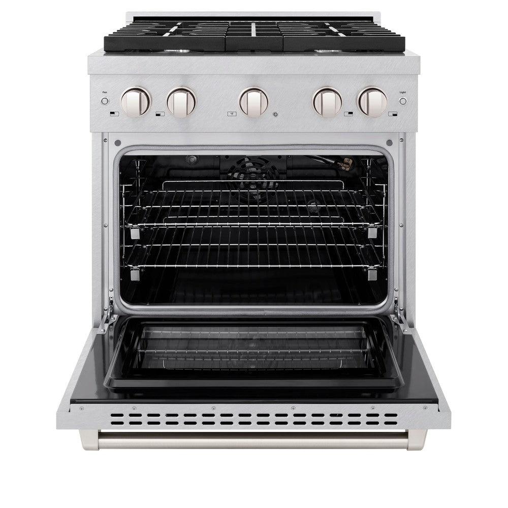 ZLINE 30 in. 4.2 cu. ft. Paramount Dual Fuel Range with 4 Burner Gas Cooktop and Electric Convection Oven in DuraSnow' Stainless Steel (SDRS-30)