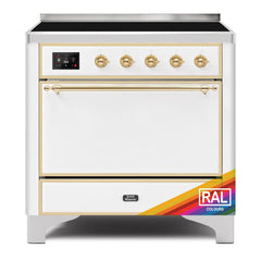 ILVE Majestic II 36 UMI09QNS3RAG Freestanding Electric Range with Induction Single Oven with Solid Door in RAL Color with Brass knobs