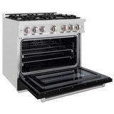 ZLINE 36 in. 5.2 cu. ft. Select Gas Range with 6 Burner Cooktop and Convection Gas Oven in DuraSnow' Stainless Steel with Black Matte Door (HGRS-BLM-36)