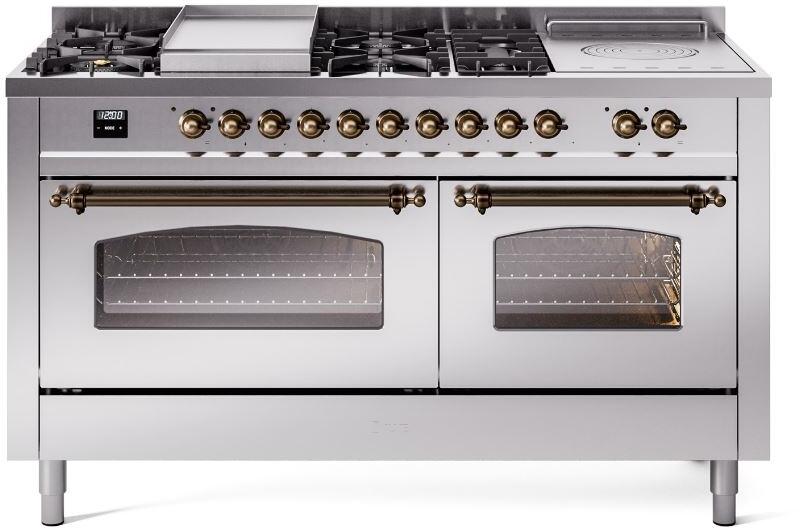 Nostalgie II 60 Inch Dual Fuel Liquid Propane Freestanding Range in Stainless Steel with Bronze Trim