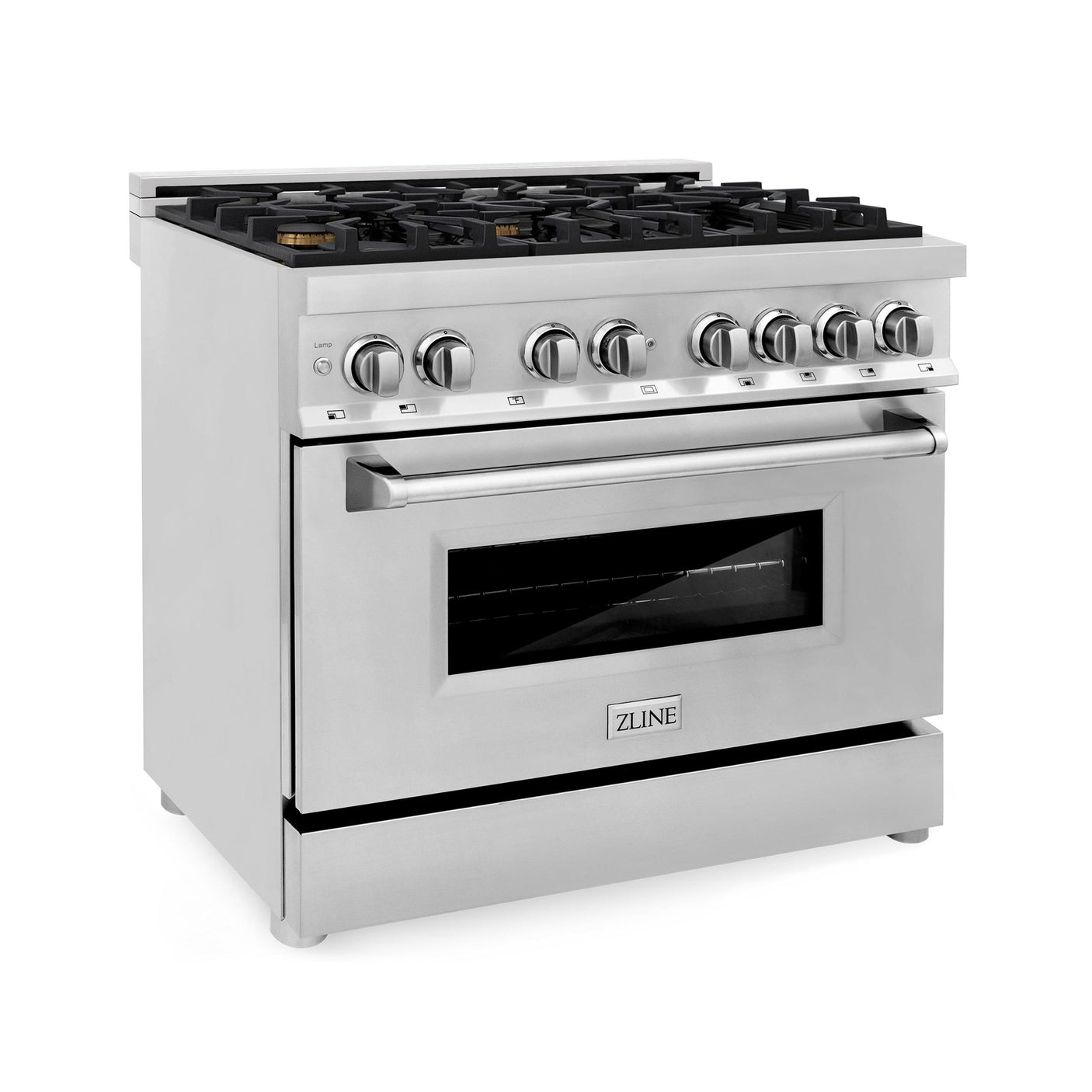 ZLINE 36 in. Dual Fuel Range with Gas Stove and Electric Oven in Stainless Steel (RA36) [Color: Stainless Steel with Brass Burners]