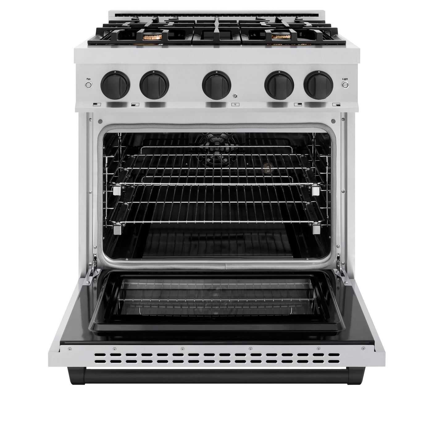 ZLINE Autograph Edition 30 in. 4.2 cu. ft. Select Dual Fuel Range with 4 Burner Gas Cooktop and Electric Convection Oven in Stainless Steel with Matte Black Accents (HDRZ-30-MB)