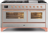 Majestic II 60 Inch Dual Fuel Liquid Propane Freestanding Range in Stainless Steel with Copper Trim