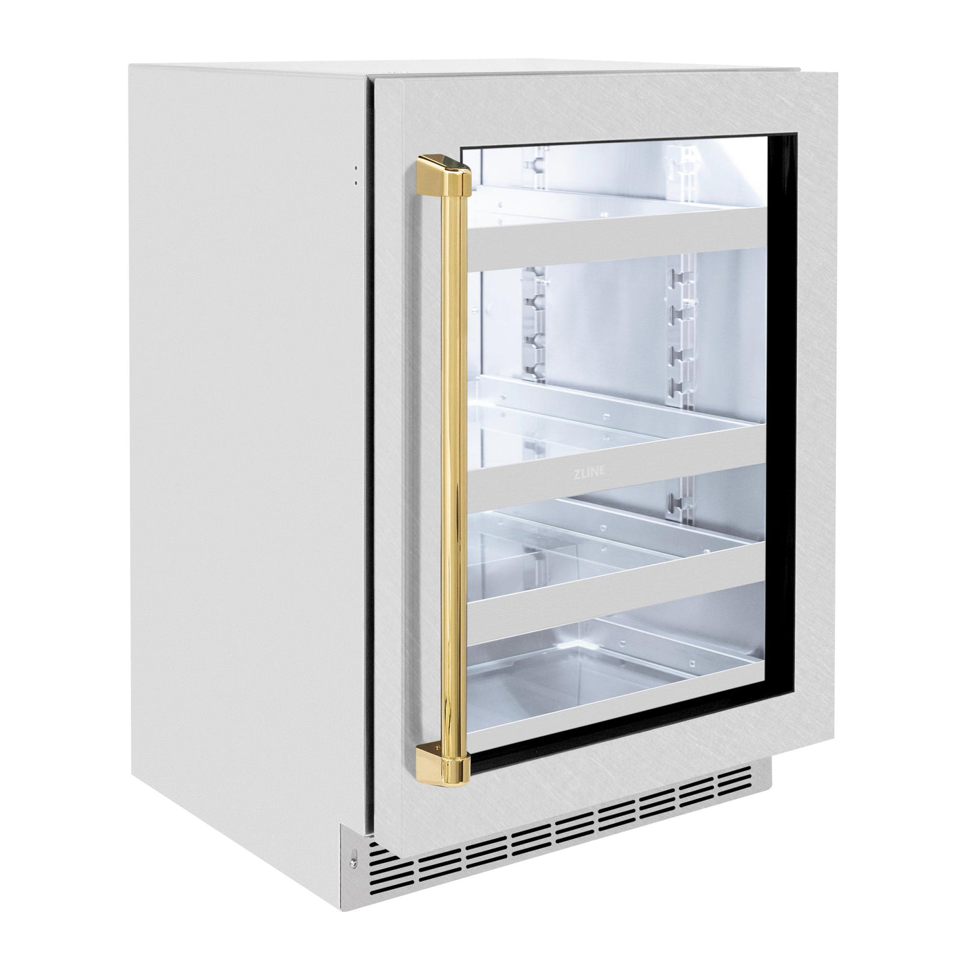 ZLINE Autograph Edition 24 in. Touchstone 151 Can Beverage Fridge With DuraSnow' Stainless Steel Glass Door And Polished Gold Handle (RBSOZ-SN-24-G)