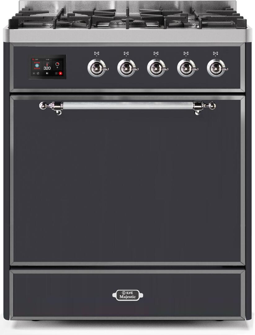 Majestic II 30 Inch Dual Fuel Natural Gas Freestanding Range in Matte Graphite with Chrome Trim