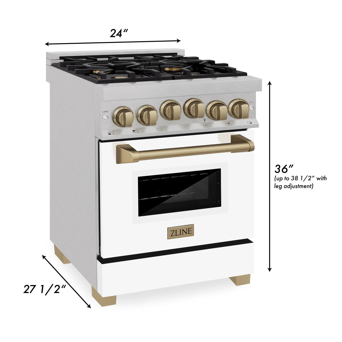 ZLINE Autograph Edition 24" 2.8 cu. ft. Range with Gas Stove and Gas Oven in DuraSnow Stainless Steel with White Matte Door and Accents (RGSZ-WM-24) [Color: Gold]