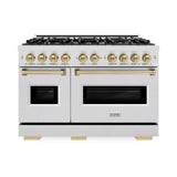 ZLINE Autograph Edition 48 in. 6.7 cu. ft. Classic Double Oven Dual Fuel Range with 8 Burner Gas Cooktop in DuraSnow' Stainless Steel and Champagne Bronze Accents (CDRSZ-48-CB)