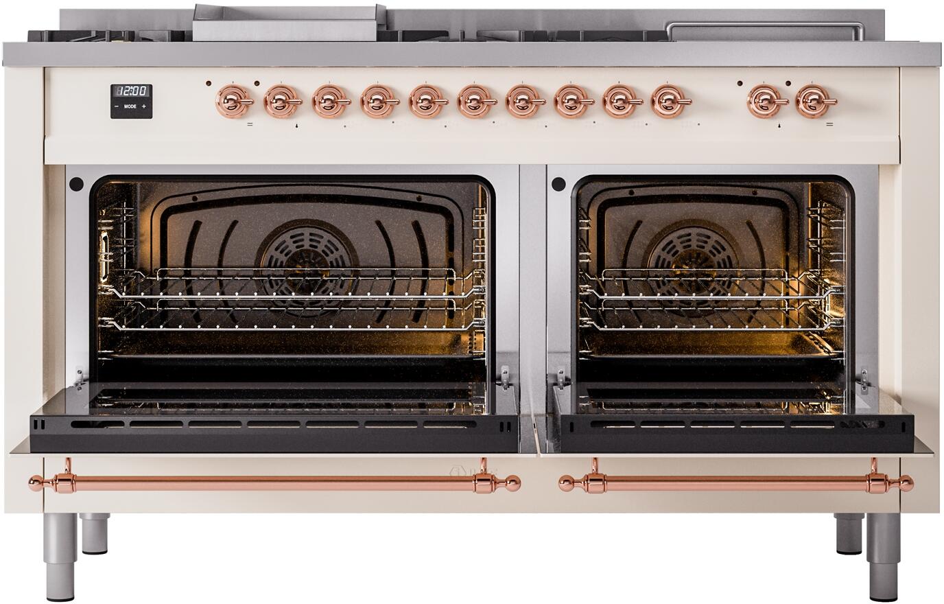 Nostalgie II 60 Inch Dual Fuel Natural Gas Freestanding Range in Antique White with Copper Trim