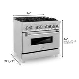 ZLINE 36 in. Professional Dual Fuel Range in DuraSnow Stainless Steel with Color Door Finishes (RAS-SN-36) [Color: DuraSnow Stainless Steel]