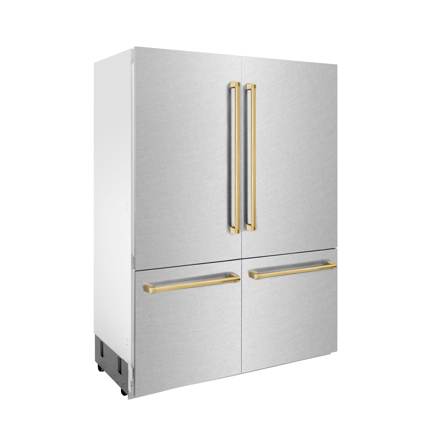 ZLINE 60" Autograph Edition 32.2 cu. ft. Built-in 4-Door French Door Refrigerator with Internal Water and Ice Dispenser in Fingerprint Resistant Stainless Steel with Polished Gold Accents (RBIVZ-SN-60-G)