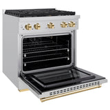 ZLINE Autograph Edition 30 in. 4.2 cu. ft. 4 Burner Gas Range with Convection Gas Oven in Stainless Steel and Polished Gold Accents (SGRZ-30-G)