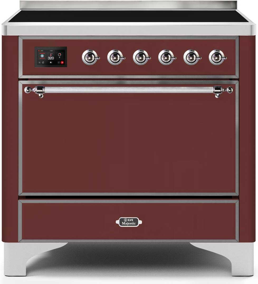 Majestic II 36 Inch Electric Freestanding Range in Burgundy with Chrome Trim