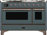 Majestic II 48 Inch Dual Fuel Liquid Propane Freestanding Range in Blue Grey with Bronze Trim