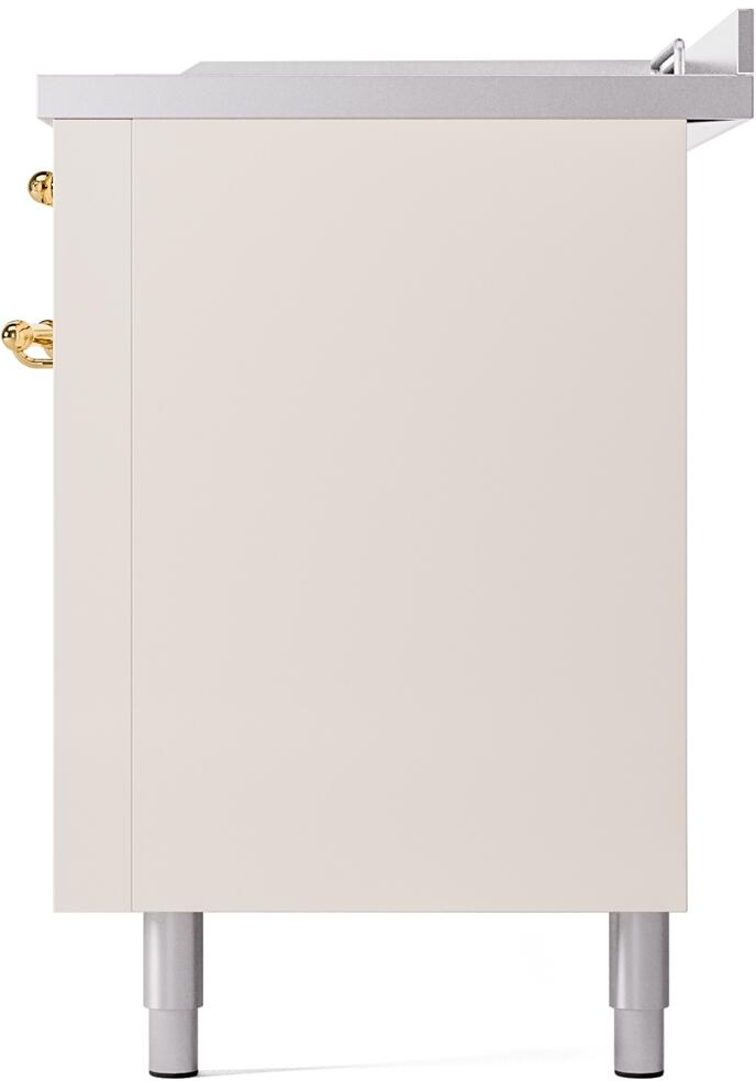 Nostalgie II 60 Inch Dual Fuel Natural Gas Freestanding Range in Antique White with Brass Trim