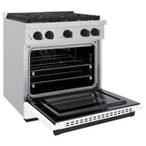 ZLINE Autograph Edition 30 in. 4.2 cu. ft. 4 Burner Gas Range with Convection Gas Oven in Stainless Steel with White Matte Door and Matte Black Accents (SGRZ-WM-30-MB)