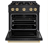 ZLINE Autograph Edition 30 in. 4.2 cu. ft. Classic Dual Fuel Range with 4 Burner Gas Cooktop and Electric Convection Oven in Black Stainless Steel with Champagne Bronze Accents (CDRBZ-30-CB)