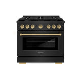 ZLINE Autograph Edition 36 in. 5.2 cu. ft. Paramount Dual Fuel Range with 6 Burner Gas Cooktop and Electric Convection Oven in Black Stainless Steel with Champagne Bronze Accents (SDRBZ-36-CB)