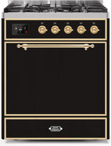 Majestic II 30 Inch Dual Fuel Natural Gas Freestanding Range in Glossy Black with Brass Trim