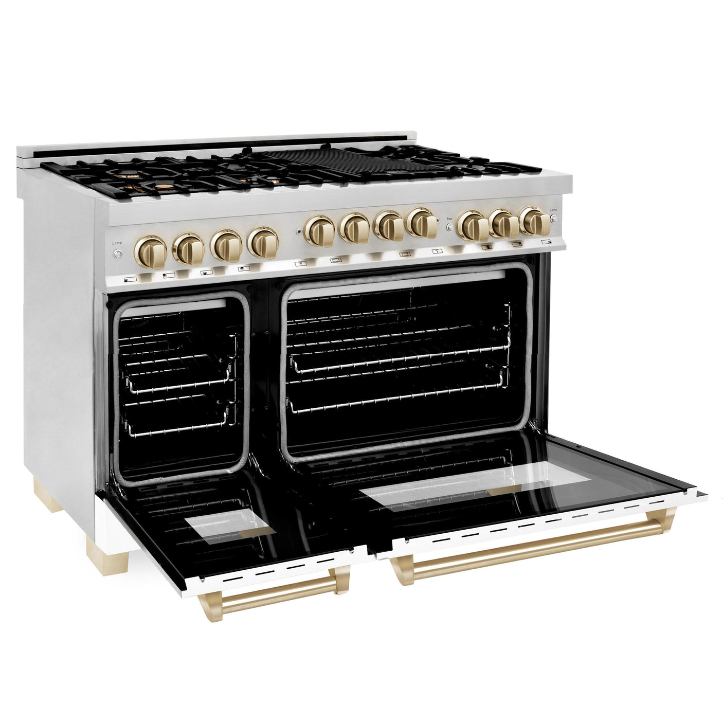 ZLINE Autograph Edition 48" 6.0 cu. ft. Range with Gas Stove and Gas Oven in Stainless Steel with White Matte Door with Accents (RGZ-WM-48) [Color: Champagne Bronze]