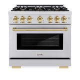 ZLINE Autograph Edition 36 in. 5.2 cu. ft. Select Dual Fuel Range with 6 Burner Gas Cooktop and Electric Convection Oven in Stainless Steel with Polished Gold Accents (HDRZ-36-G)