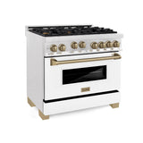 ZLINE 36" 4.6 cu. ft. Range with Gas Stove and Gas Oven in DuraSnow® Stainless Steel with White Matte Door and Accents (RGSZ-WM-36) [Accent: Champagne Bronze]