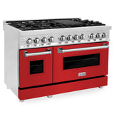 ZLINE 48 in. Dual Fuel Range with Gas Stove and Electric Oven in Stainless Steel (RA48) [Color: Red Matte]