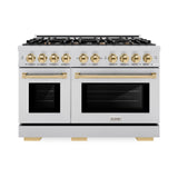 ZLINE Autograph Edition 48 in. 6.7 cu. ft. Select Double Oven Gas Range with 8 Burner Cooktop in Stainless Steel and Polished Gold Accents (HGRZ-48-G)